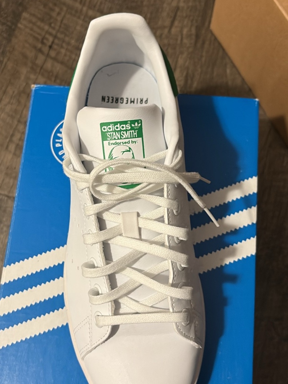 adidas White Stan Smith Sneaker with Green Tongue Logo